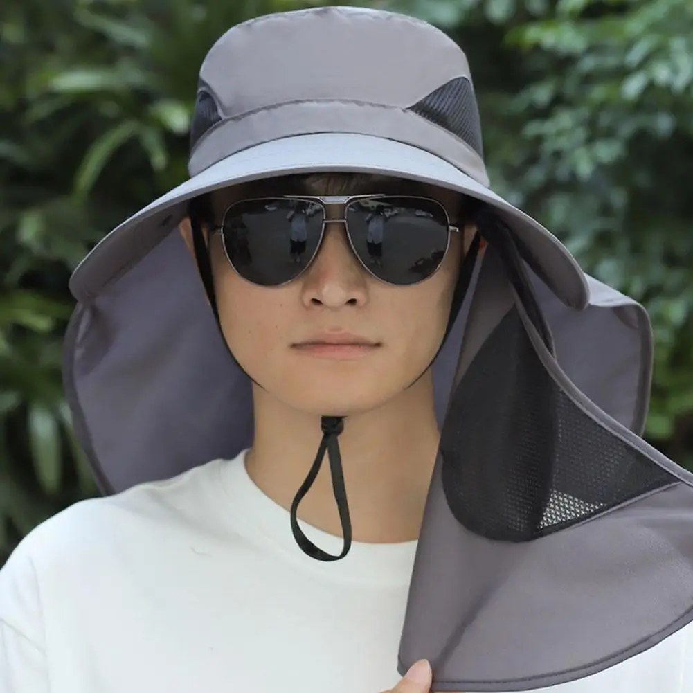 1pc Wide Brim Sun Hat UV Protection Bucket Cap Men Outdoor Fishing Hiking Beach Hats Breathable For Hiking Camping Fishing Men