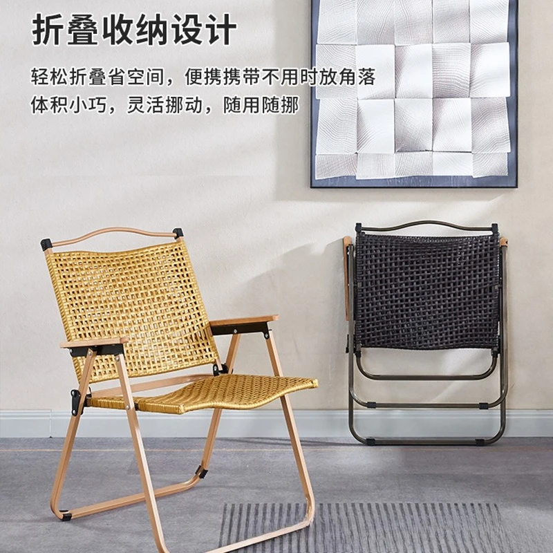 Cadeira dobrável doméstica com encosto de vime, varanda forte e durável, lazer, pode sentar e deitar ao ar livre, reclinável preguiçoso