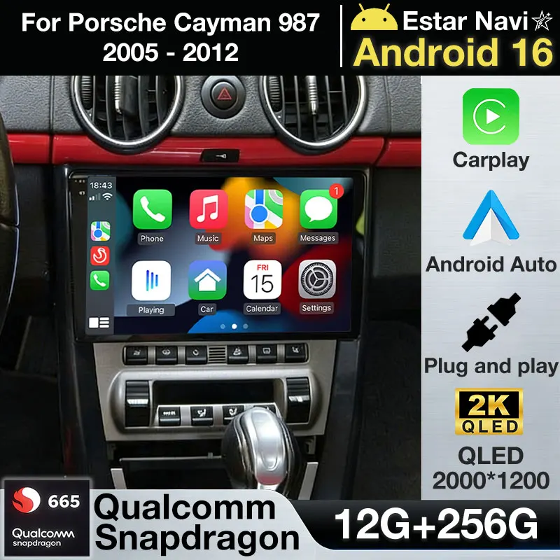 Android 16 Wireless Carplay For Porsche Cayman 987 2005 - 2012 Auto Multimedia Car Radio GPS DSP Audio Head Unit 5G WIFI Stereo