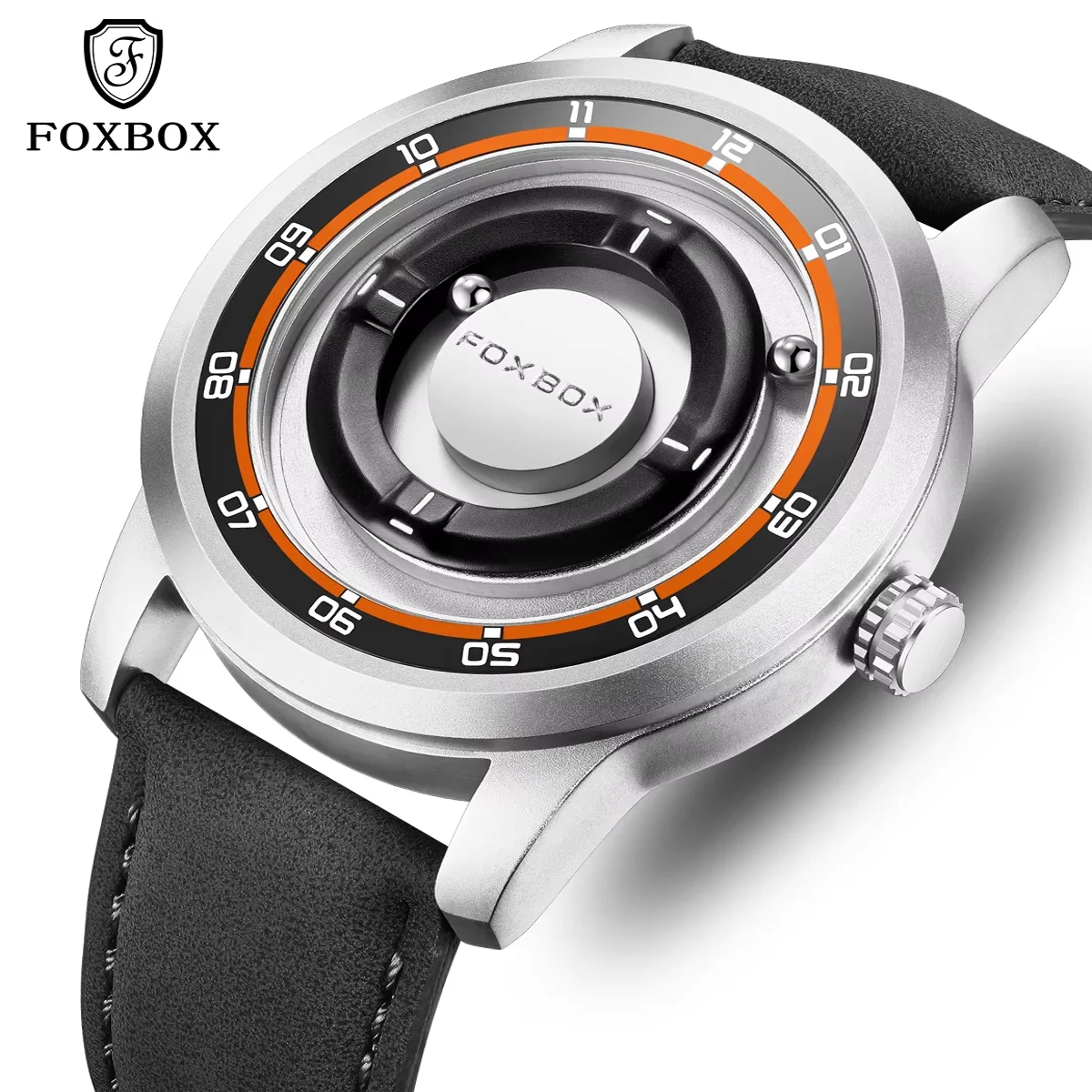 

FOXBOX Military Men's Watches Silver Magnetic Driven Fashion Waterproof Quartz Clock Rolling Steel Ball Pointer Sports Watches