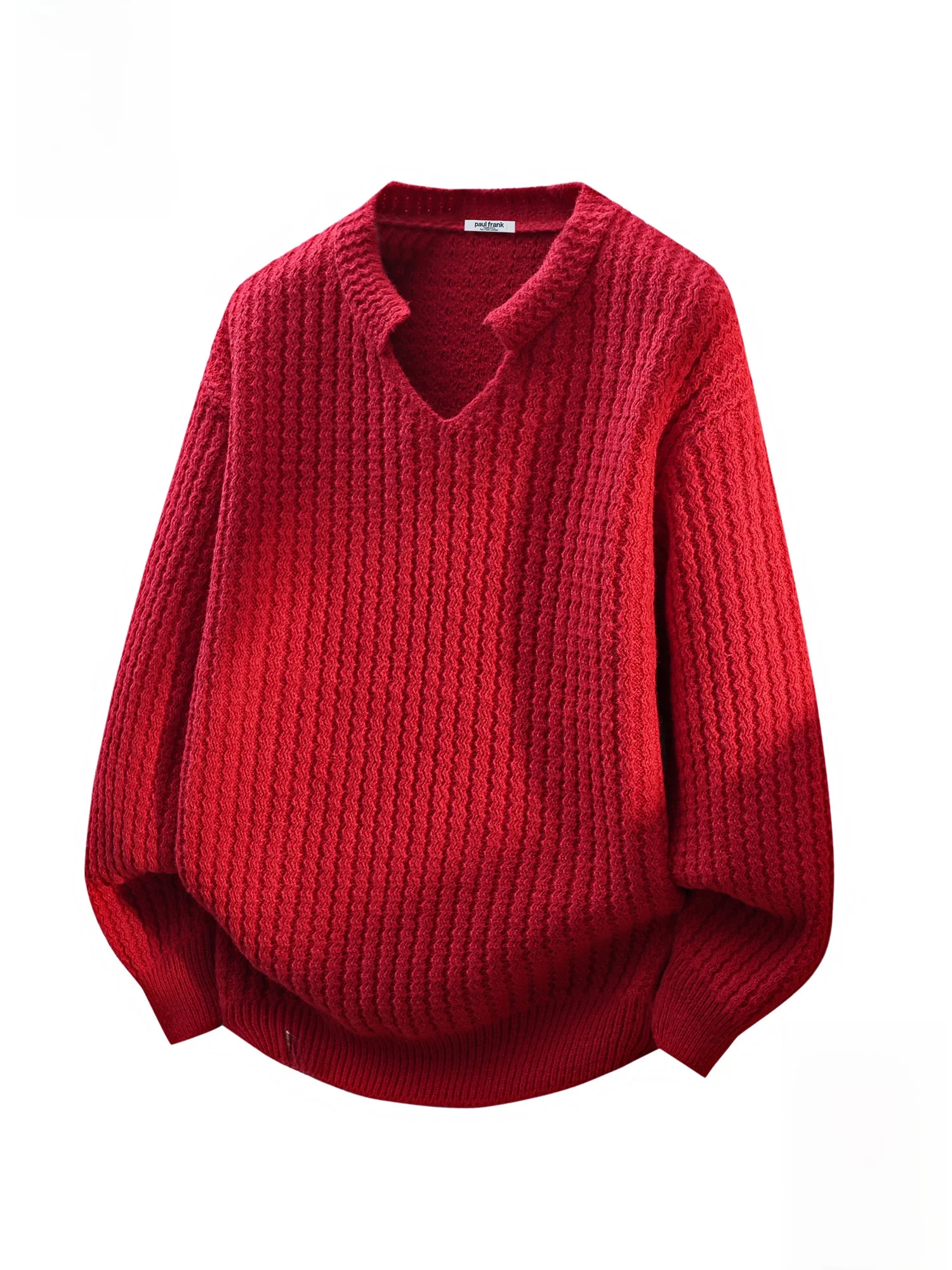 

Вязаный свитер с V-образным вырезом, зимний, повседневный, теплый, базовый слой, с принтом красной обезьяны, удобный, свободного кроя, с длинными рукавами