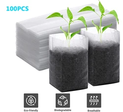 100PCS Biodegradable Plant Bags Non Woven Seedling for Garden Seed Starters Pouchs Transplant Pots Grow for Vegetables Flowers