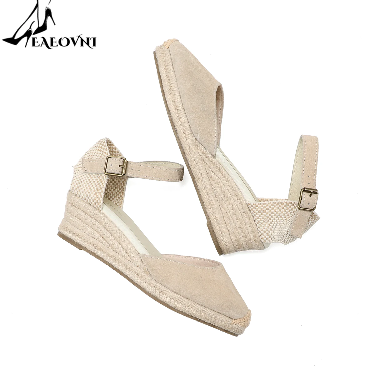 2024 Sandalias Mujer Wedges Genuine Open Solid Sandals Sapato Feminino Women\'s Elastic Espadrilles Wedge Flatform Casual Sandal