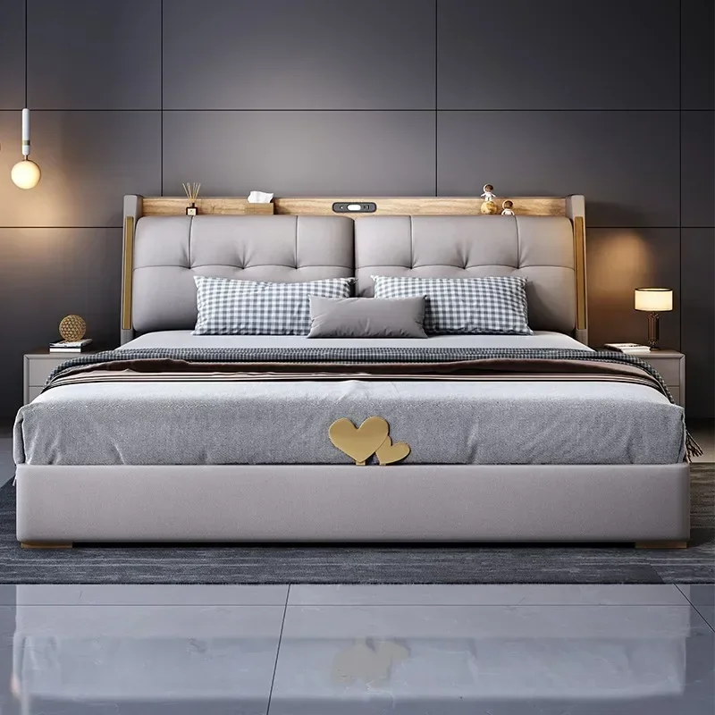 

Creative Adults Leather Double Bed Modern Luxury Loft Space Saving Double Bed Unique Sleeping Muebles Entrance Hall Furniture