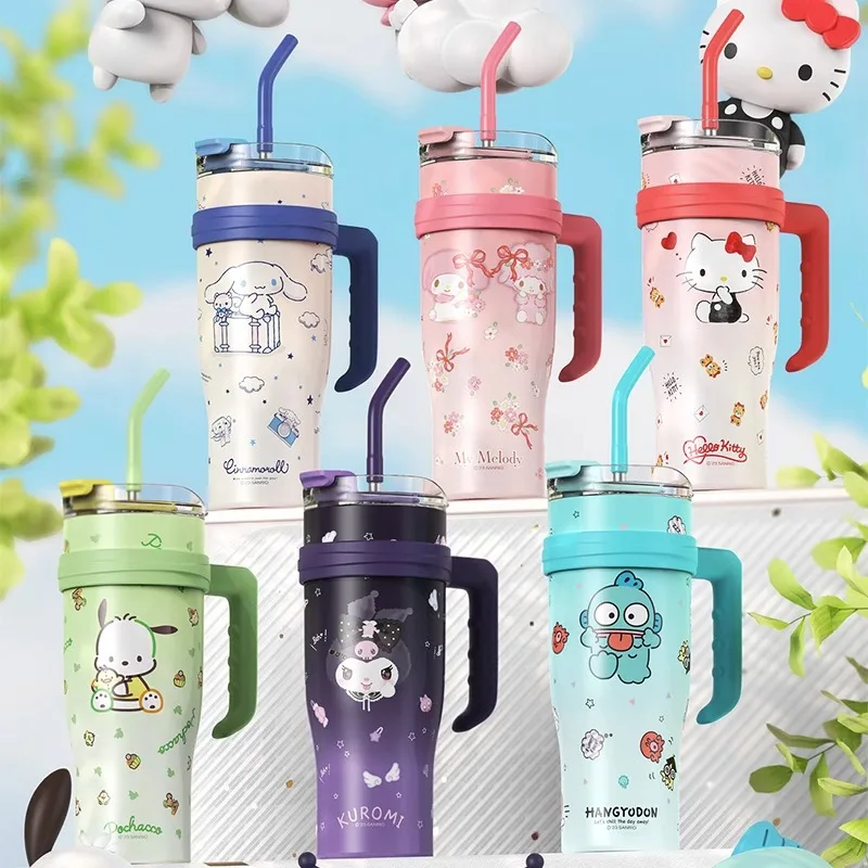 1200ml Sanrio Kuromi Thermos Bottle Cinnamoroll Sippy Water Cup Vacuum Flask Kawaii Stainless Steel High Capacity Insulated Mug