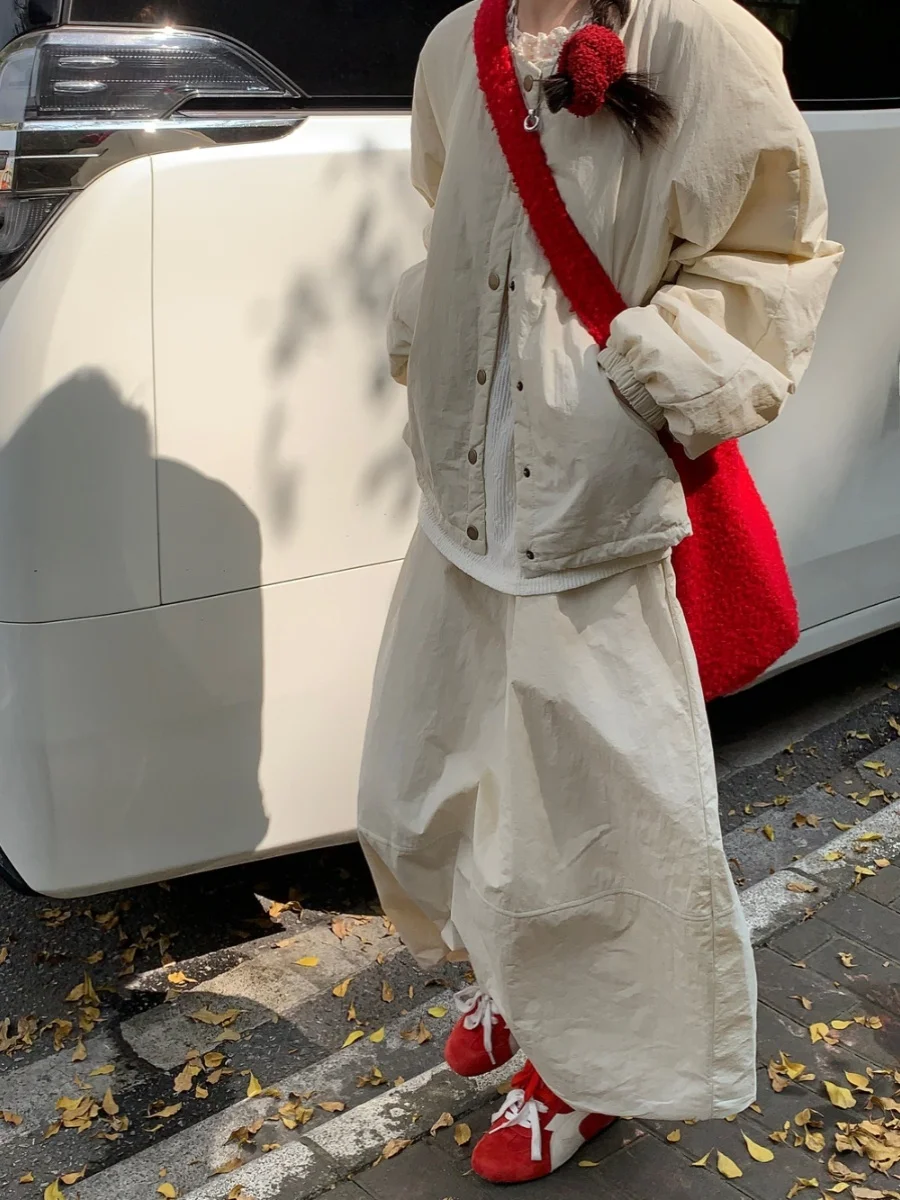 

Women's Thin Cotton Jaet Coat Loose High Waist Skirt Two-Piece Set Winter New Arrival Korean Sle Comfortable Cotton