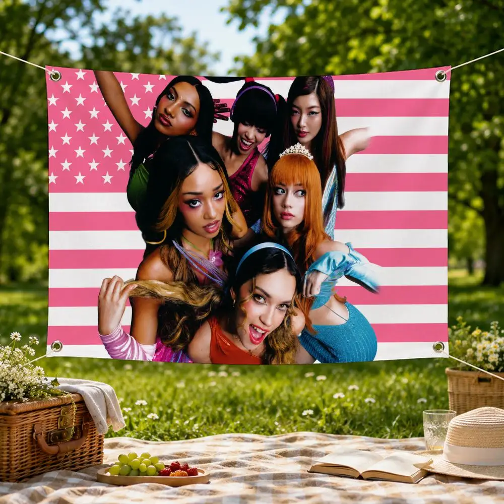 Global Girl Group KATSEYE Flags Wall Hanging Flag Banner for Bedroom Dorm Party Festival Camping Indoor Outdoor Decor