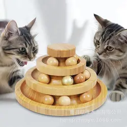 Juguete interactivo de madera para gatos con pista multi-niveles y bola