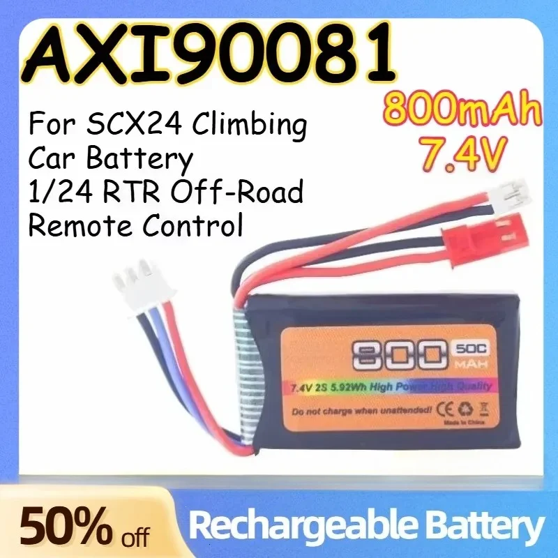

7.4V 800mAh 50C Rechargeable Battery for SCX24 Climbing Car AXI90081 1/24 RTR Off-Road Remote Control Car Replacement