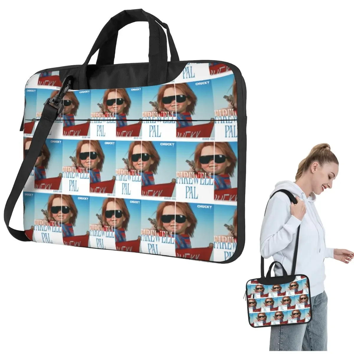 

Retro Vintage Horror Funny Doll 90s Movie Crossbody Laptop Bag Case Computer Bag 13 14 15.6 Inch Notebook Pouch for Macbook Pro