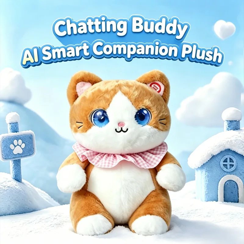 Orange White Cat AI Plush Toy with Pink Bow Tie Smart Voice Interactive Robot Storytelling Early Education Emotional Soothing Ki