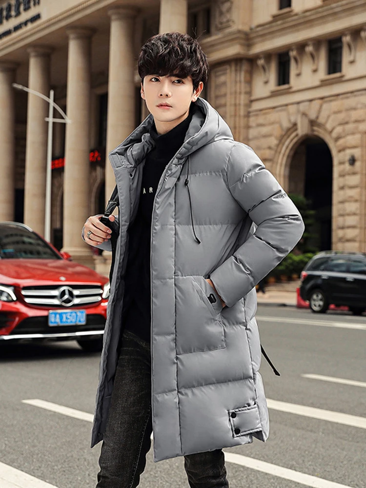 

Men's Long Coat 2023 Winter Cotton Padded Jacket Trend Cotton Heating Coats Hood Parka Outerwear Thick Windbreaker Male Overcoa