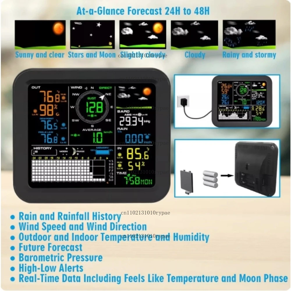 0345 WirelessMultifunction WeatherStation Wind Speed, Wind Direction, Rainfall, Temperature and Humidity24H/48H Weather Forecast