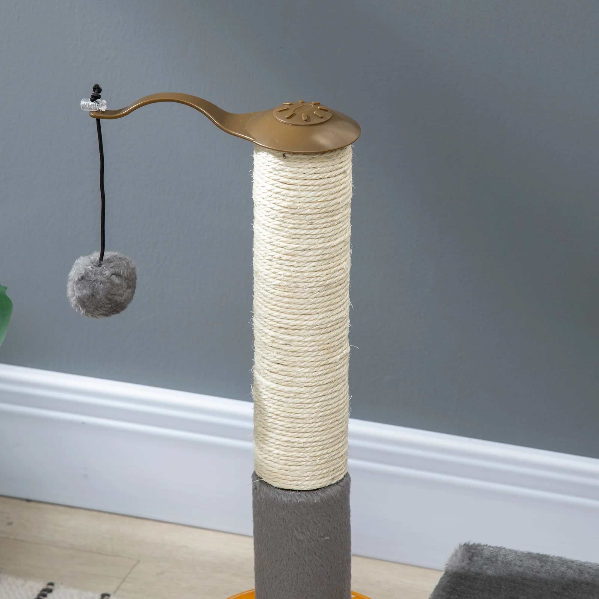 PawHut 56cm Cat Tree for Indoor Cats, Scratching Post with Cat Toys Climbing Tower Activity Centre, Dangling Ball - Grey