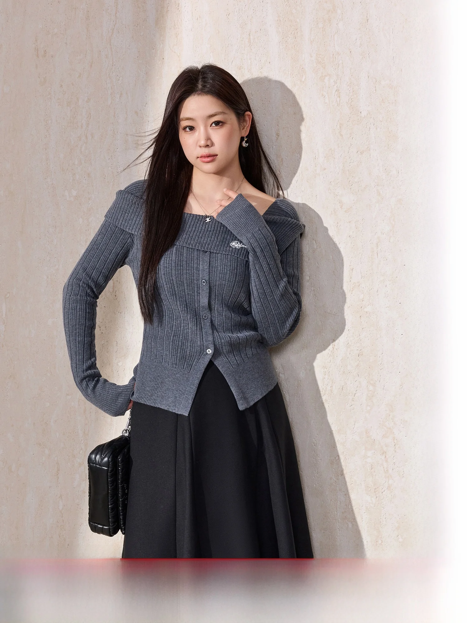 

Van Gogh Collaborative, большой размер, женский весенний вязаный свитер, одно плечо, юбка трапециевидной формы с высокой талией, комплект Ele Faion