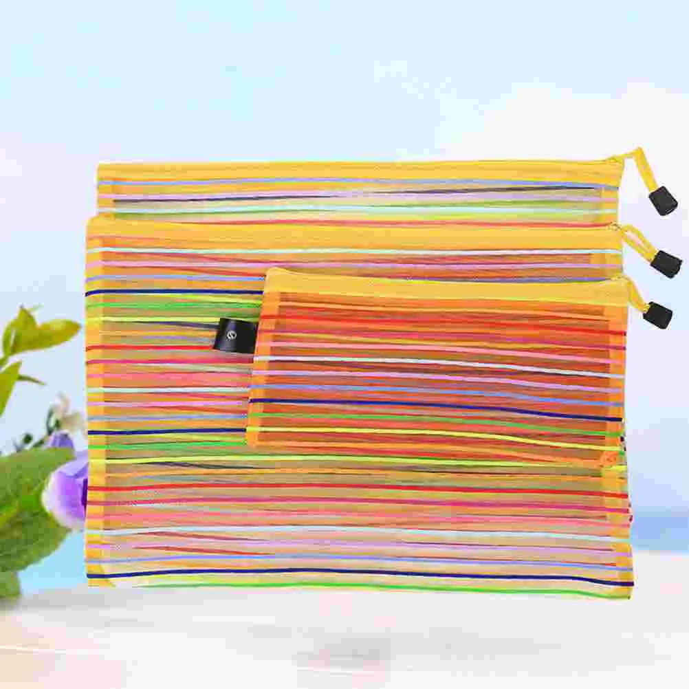 

3Pcs Colorful File Pockets Nylon Mesh Zipper File Storage Bags Documents Organizer Pouch file bag file organizer