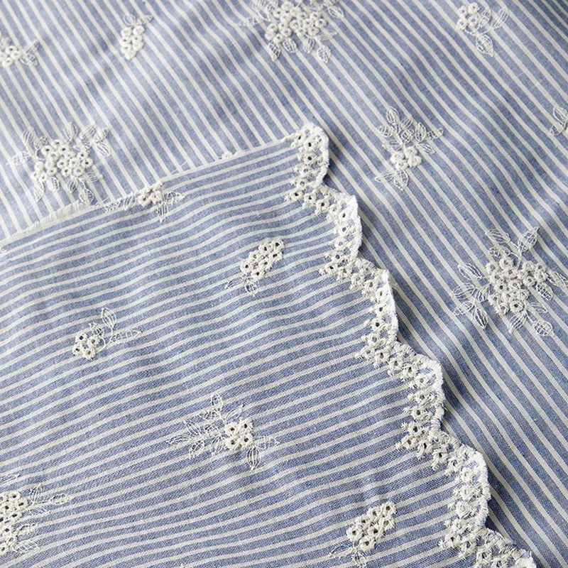 

Cotton Fabric Light Blue Striped Embroidered Polyester Cotton Fabric Dress Shirt DIY Fabric