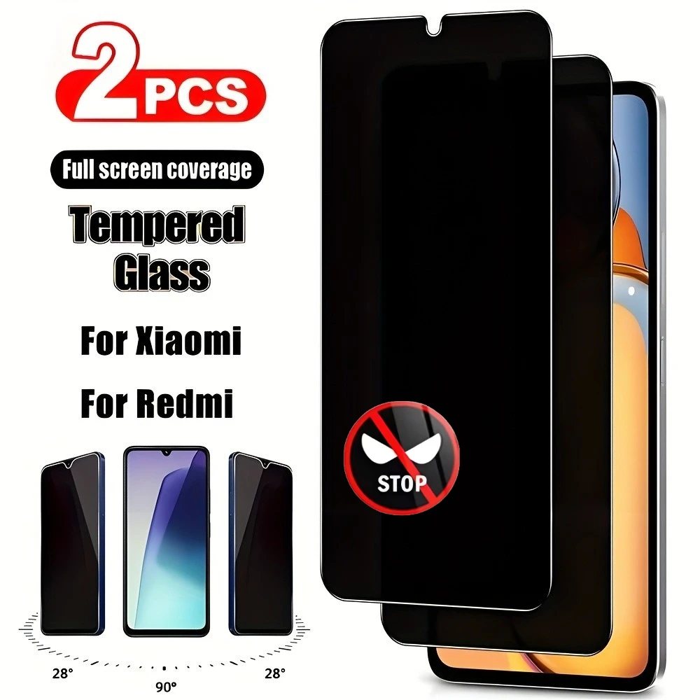 

2Pcs Privacy Full Screen Protector for Redmi Note 14 5G 13 12 11 Pro 14S 12S 11S Tempered Glass for Redmi 15C 14R 13C 12C 10C 9C