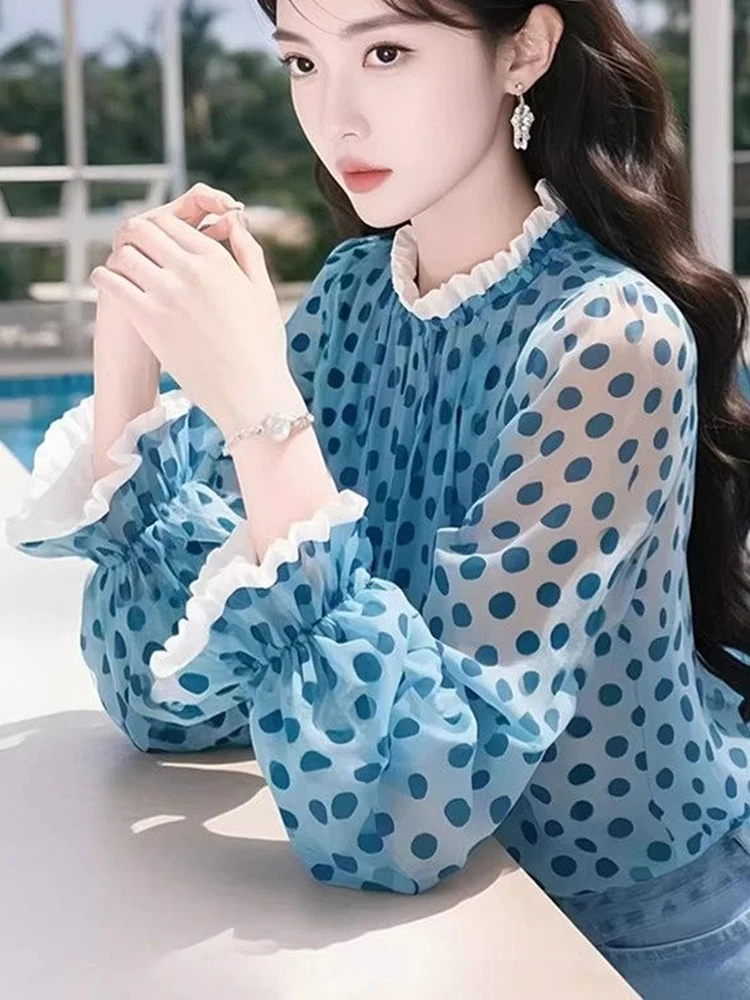 2025 Spring New Small Shirt Looks Good, Unique and Beautiful Design Sense, Small Fresh Pink Floral Bubble Sleeve Shirt