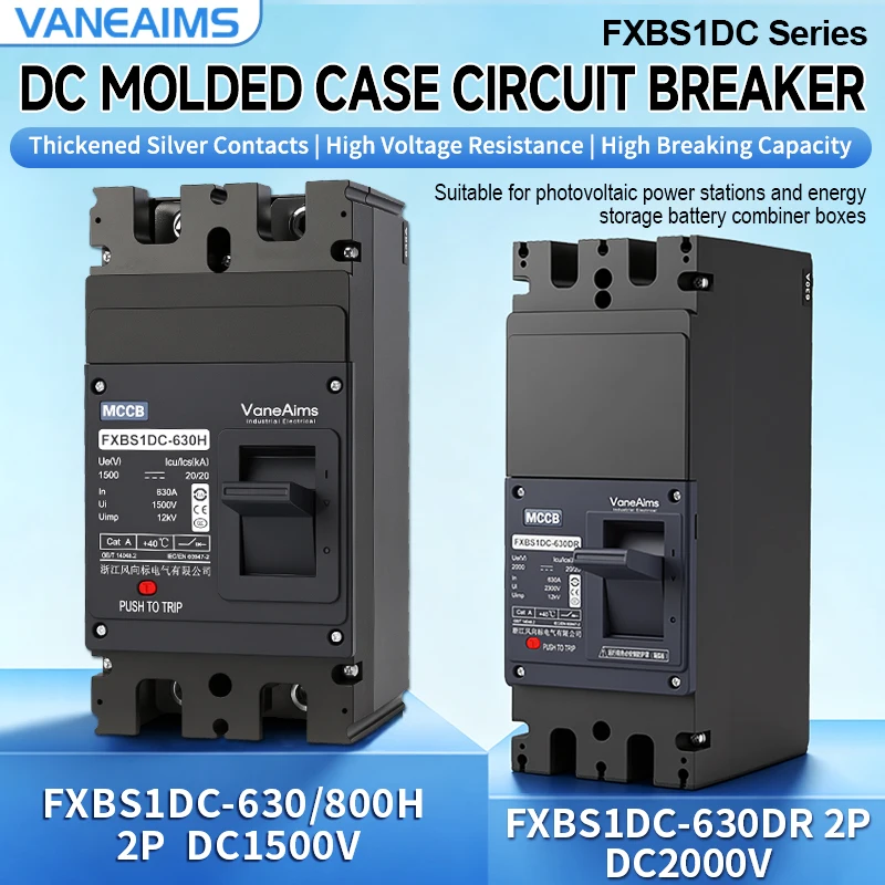 DC 1500V 2000V MCCB 2P Kompaktleistungsschalter 250A 400A 630A 800A MCCB Überlastschutzschalter Solar PV Photovoltaik