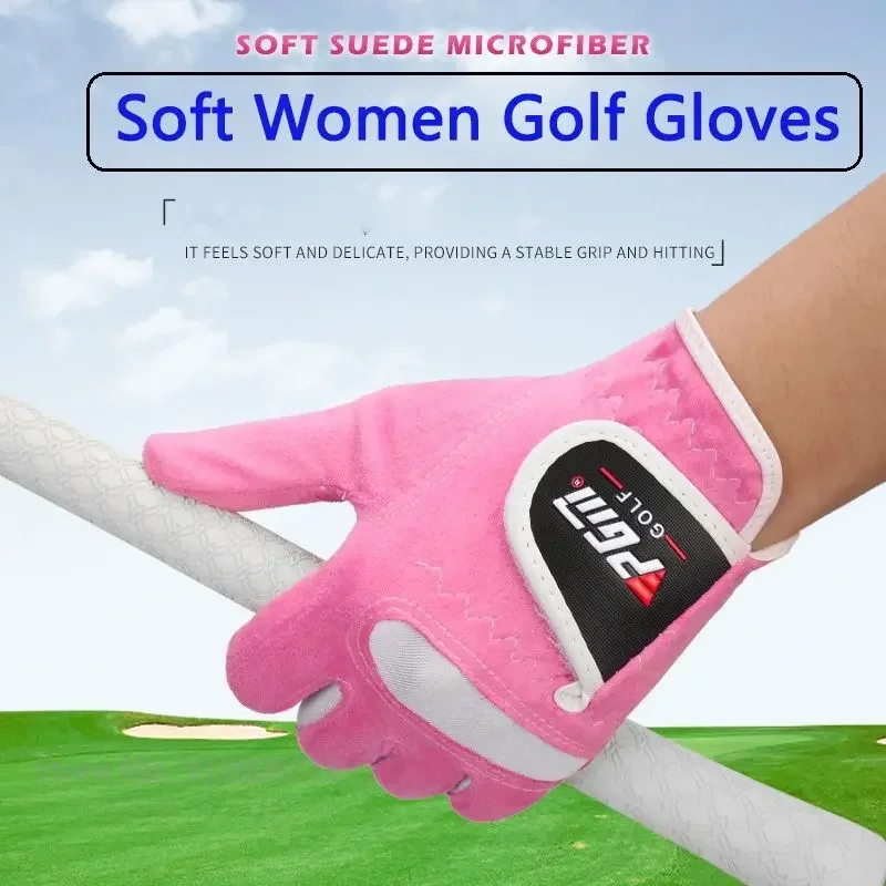 PGM 1 Pair Women\'s Soft Golf Gloves Ladies Left and Right Breathable Golf Mitten Female Elastic Microfiber Cloth Sports Gloves