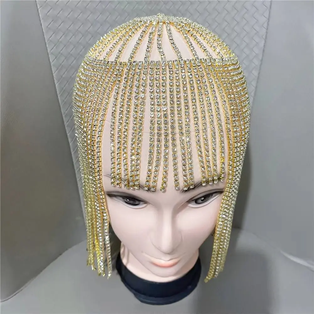 Durable Rhinestone Hair Chain Luxury Shiny Crystal Headband Long Tassel Handmade Head Wig Chain Dance