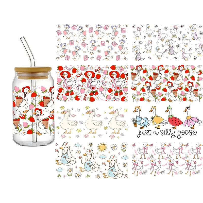

Cartoon UIV DTF 3D Big Goose Design Wraps Cup Waterproof Durable 16OZ Transfger Sticker Cute Decals High Quality