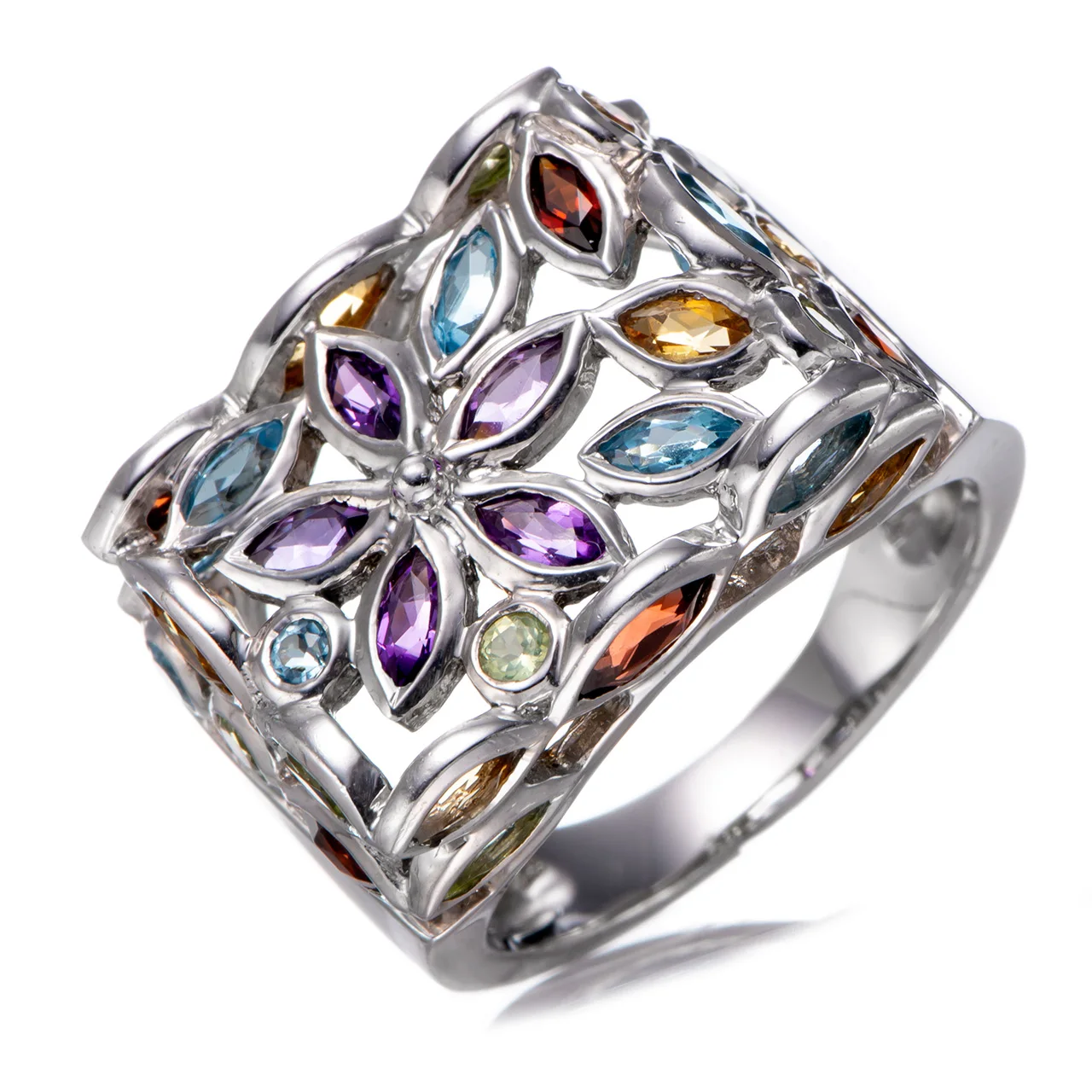 

Amethyst,Topaz,Citrine,Garnet,Peridot Rhodium Over Sterling Silver Ring