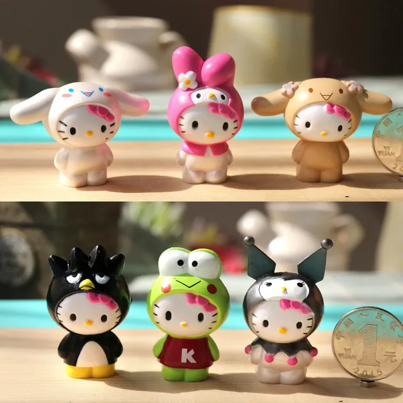 

6PCS/SET Hello Kitty Sanrio Kawaii Anime Figure Cute Kuromi Cinnamoroll My Melody Kt Cat Models Figurine Toys for Kids Gift