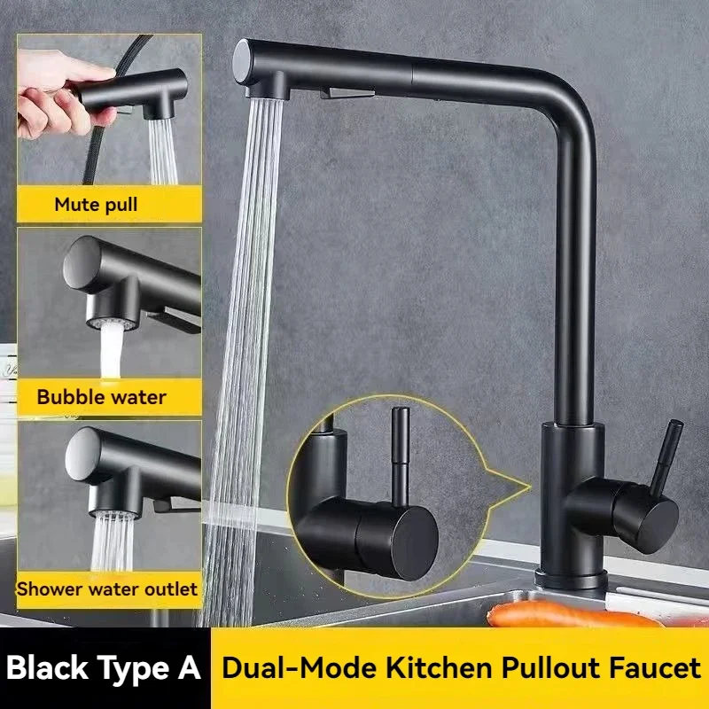 Смеситель для раковины, две модели, насадка-распылитель из нержавеющей стали, смеситель для горячей и холодной воды, настенный черный выдвижной кухонный смеситель