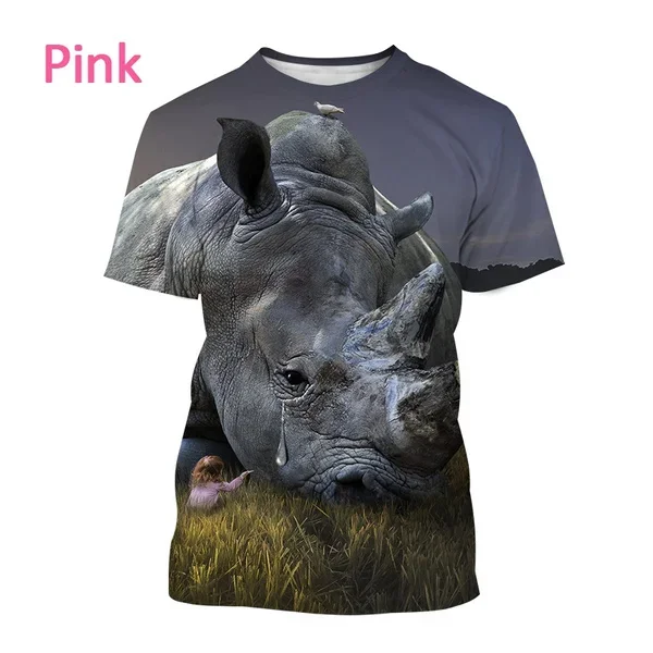 Men\'s Large Animal Print T-shirt New African Rhino Short-sleeved T Shirt Harajuku Hip-hop Casual Fashion Streetwear Top