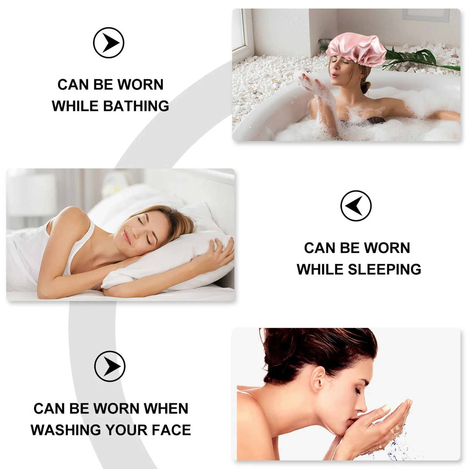 

3Pcs Satin Sleep Bonnets Elastic Adjustable Hair Caps Night Sleeping Cap Soft Waterproof Hair Protection Bonnet for Bath Makeup