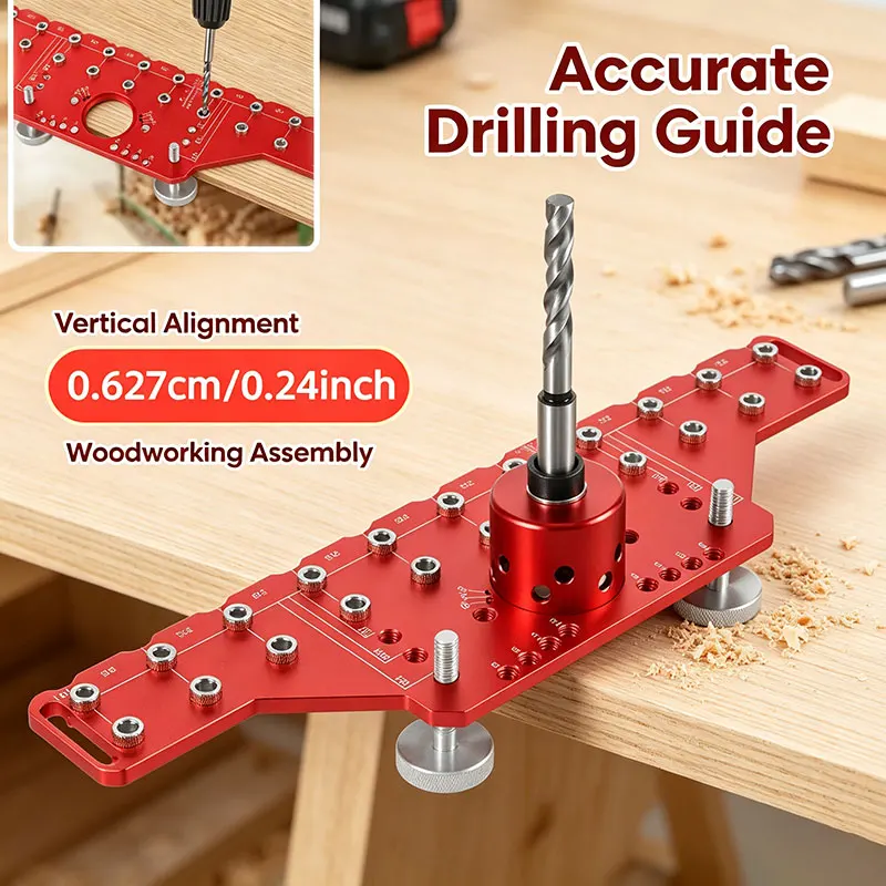 YYM 3 In 1 Shelf Pin & Hinge Hole Jig, Woodworking Drilling Guide for Cabinet Shelf and Door Hinge Installation