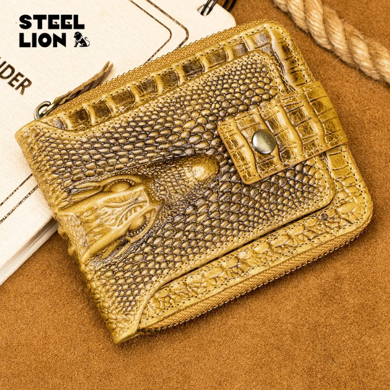 Men's real leather alligator zipper wallet horizontal multi - clip thick photo album anti - theft money holder