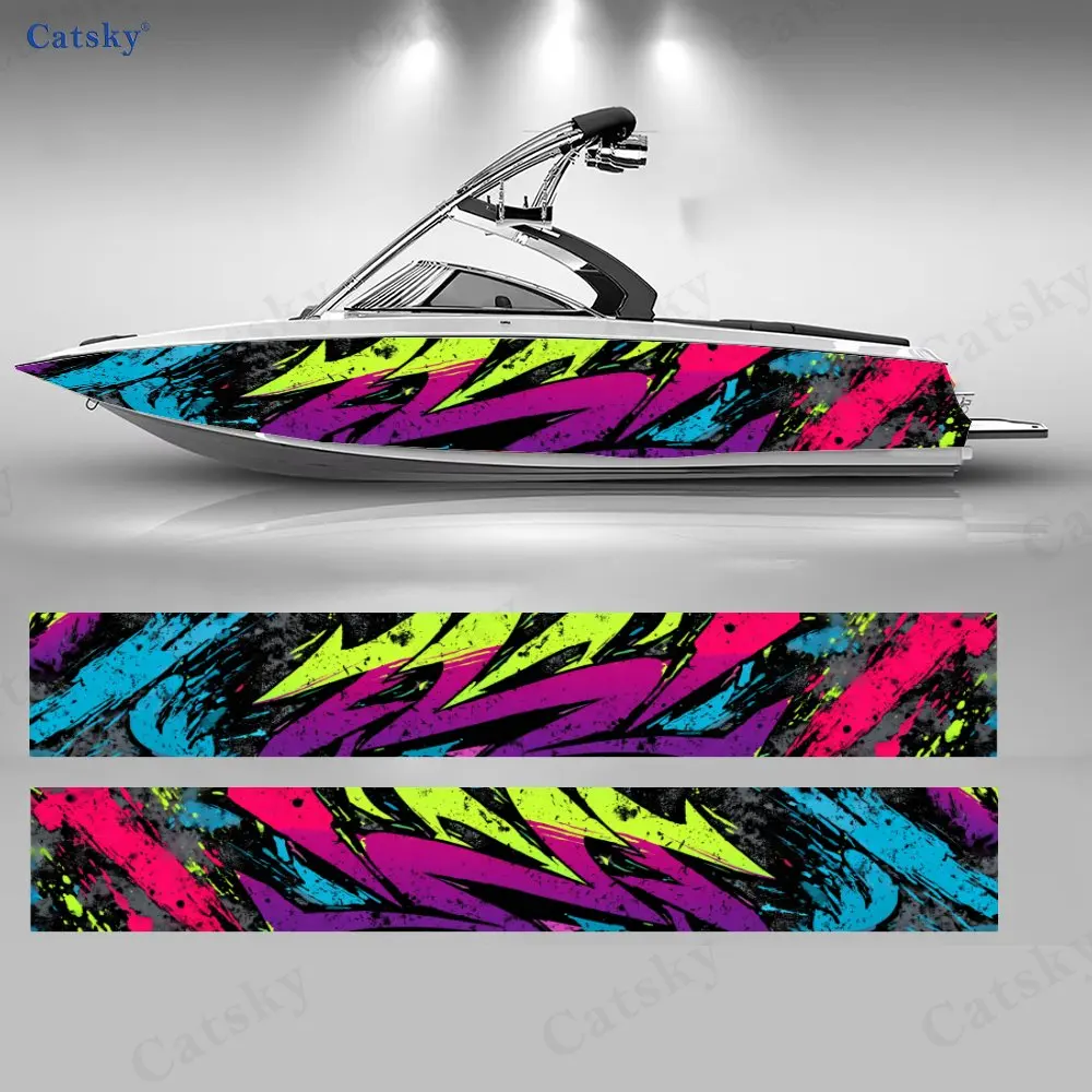 

Vibrant Geometry Boat Stickers, PVC Waterproof Durable Vinyl Wrap Decals for Fishing Boats, Durable and Stylish Design
