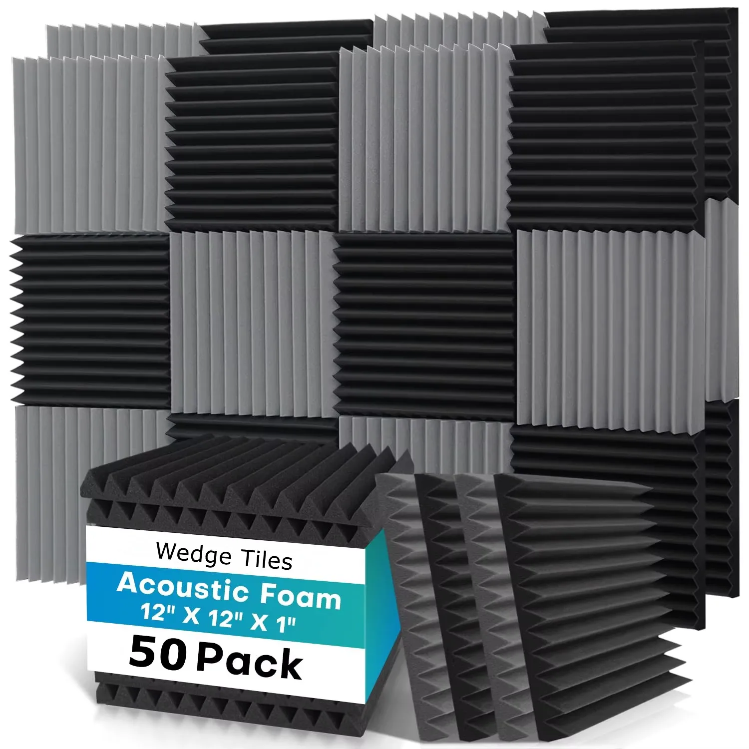 50PCS 12"x12"x1" Studio Acoustic Foam SoundProofing Panel Wedge Tiles Sound Noise Insulation Absorption Treatment Panels