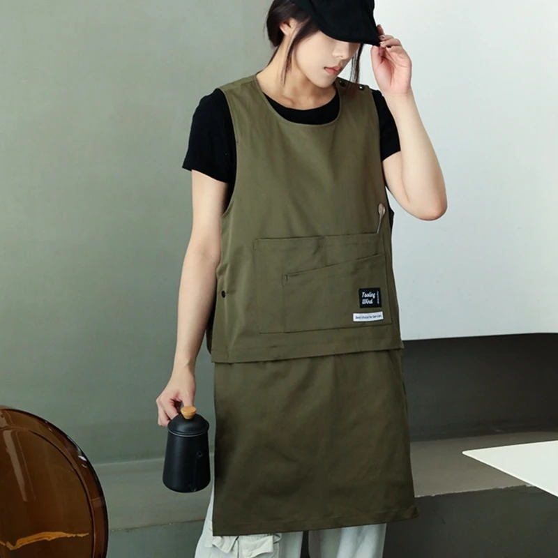 Kitchen Apron with Front Pocket Adjustable Fit for Cooking Baking Serving Two Way Wear Working Clothes for Baristas