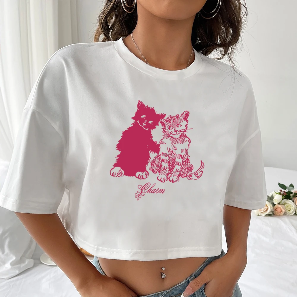 Clairo Charm Cat Friends Crop Tops Clairo Music Merch T-Shirt O-Neck Crop Tops