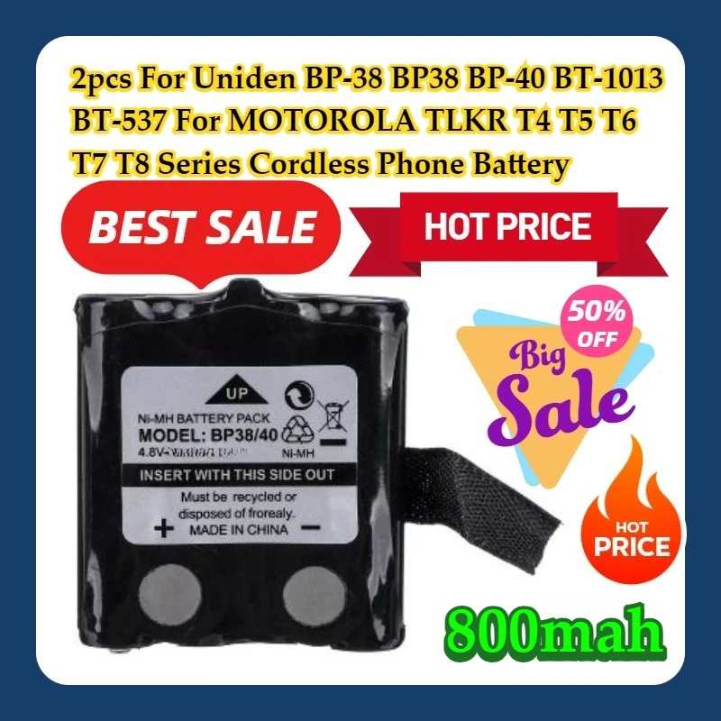 2pcs For Uniden BP-38 BP38 BP-40 BT-1013 BT-537 For MOTOROLA TLKR T4 T5 T6 T7 T8 Series Cordless Phone Battery