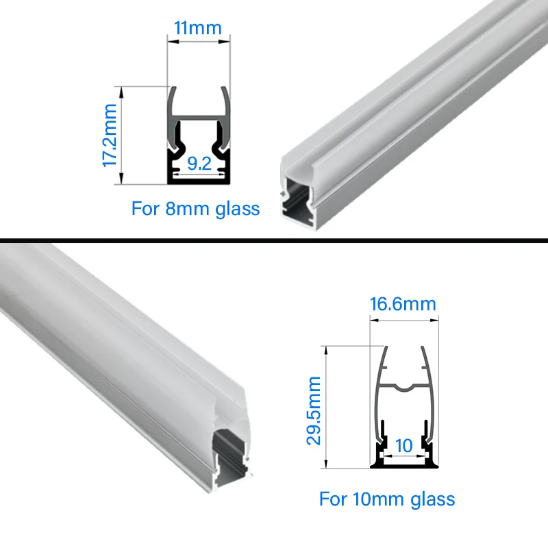 Recessed Aluminum Profile For 8mm 10mm Glass Cabinet Aluminum Led Profile Room Kitchen Bookshelf Bar Strip Lights