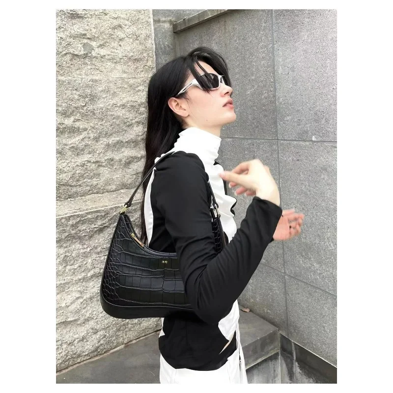 JWPEI Bags for Women Shoulder Crocodile Pattern French Style Shoulder Underarm Bag Stick Bag Female 2023 New Luxury Handbags