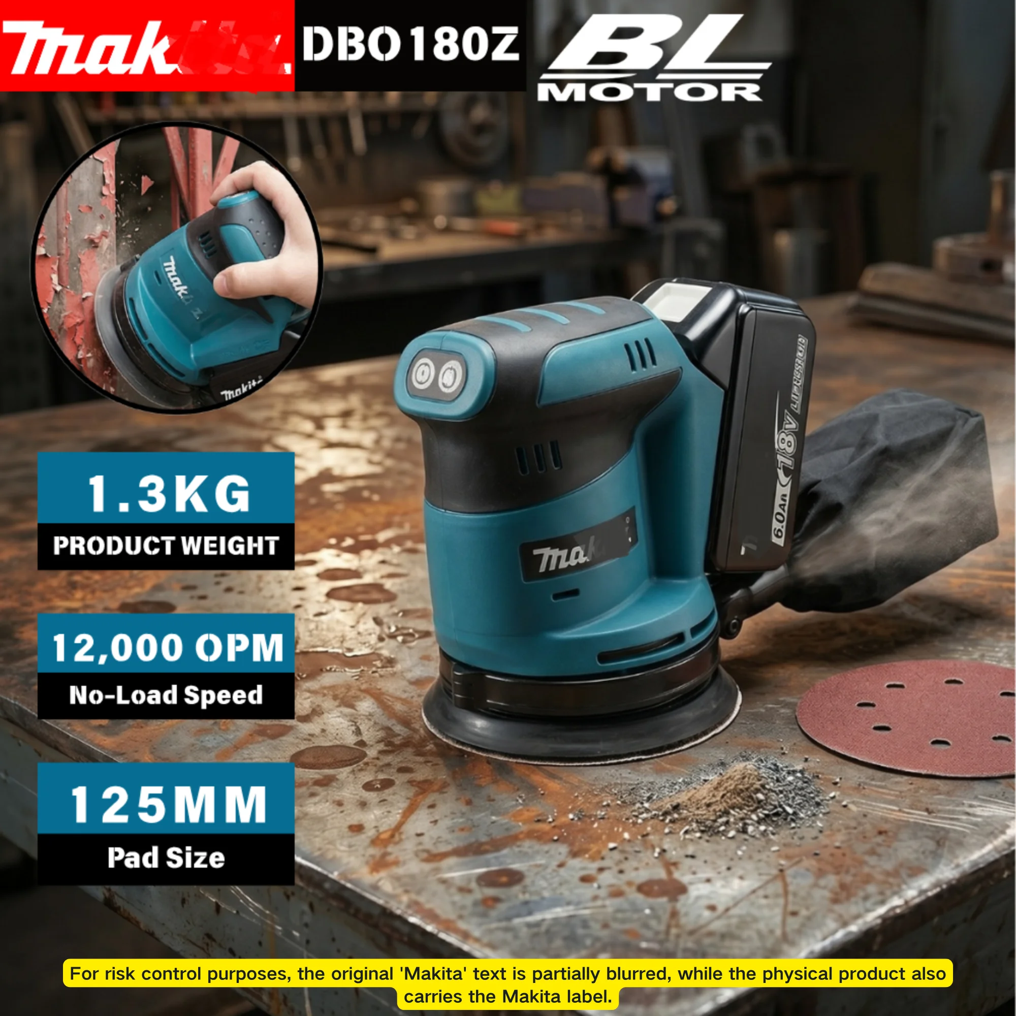 Makita DIY DBO180Z 18V Brushless Cordless Rechargeable Disc Random Orbital Sander Woodworking Sanding Putty Polishing Bare Tool
