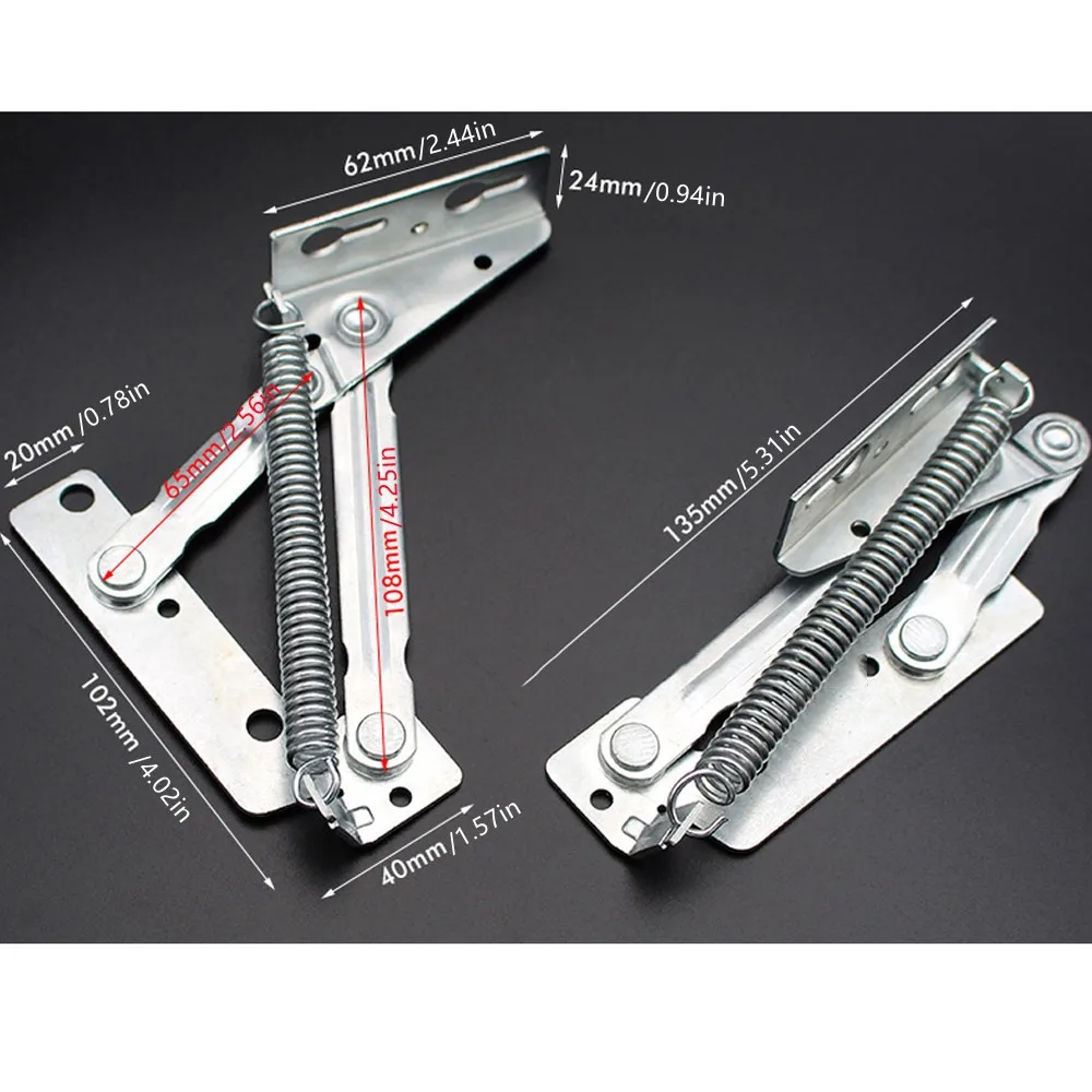 2Pcs 80 ° spring hinge, foldable cabinet door lifting bracket, used for sofa hinge lift, furniture storage bracket
