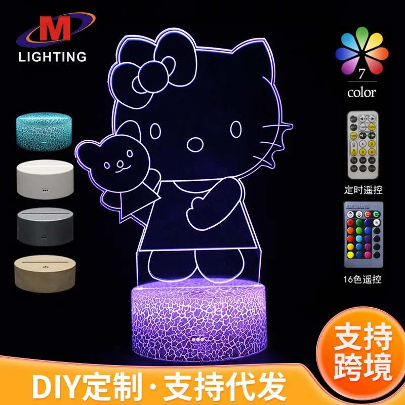 HelloKitty Series Decorative Lighting 16 Colour Originality Colorful 3D Lamp Anime Figure Cartoon Visual Lamp Gift Illusion Lamp