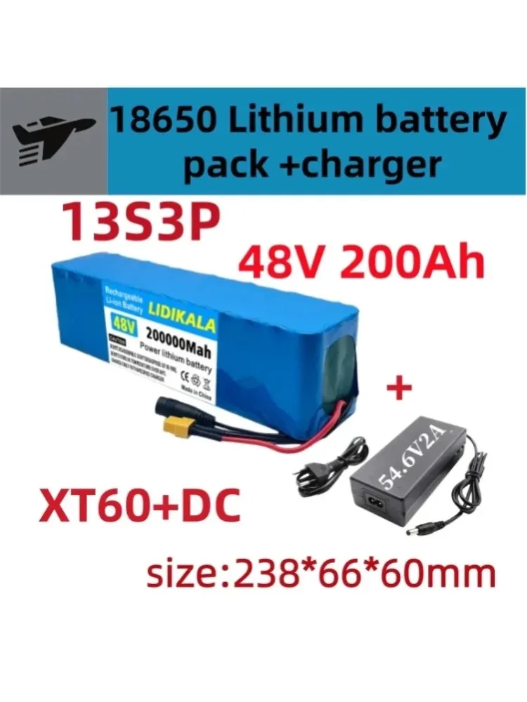 2026 Brandneuer 48V 200000mAh 500W 13S3P geeignet für 18650 Lithium-Ionen-Akkupack mit BMS 54,6V Ladegerät für Elektro-Kick-Scooter
