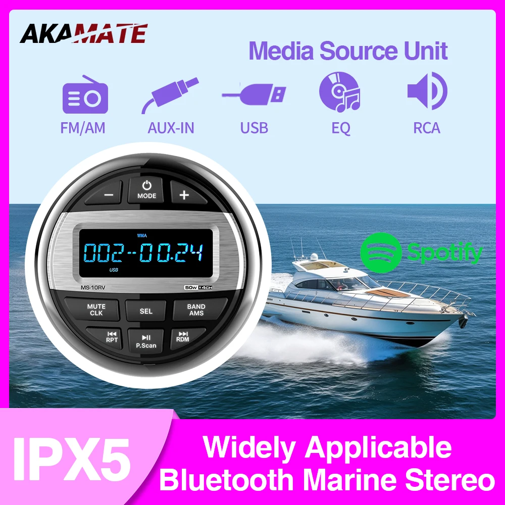 Boat Radio Media Player Marine Stereo MP3 Waterproof Bluetooth Audio Radio FM AM Receiver Fit for Harvesters ATV UTV SPA RZR