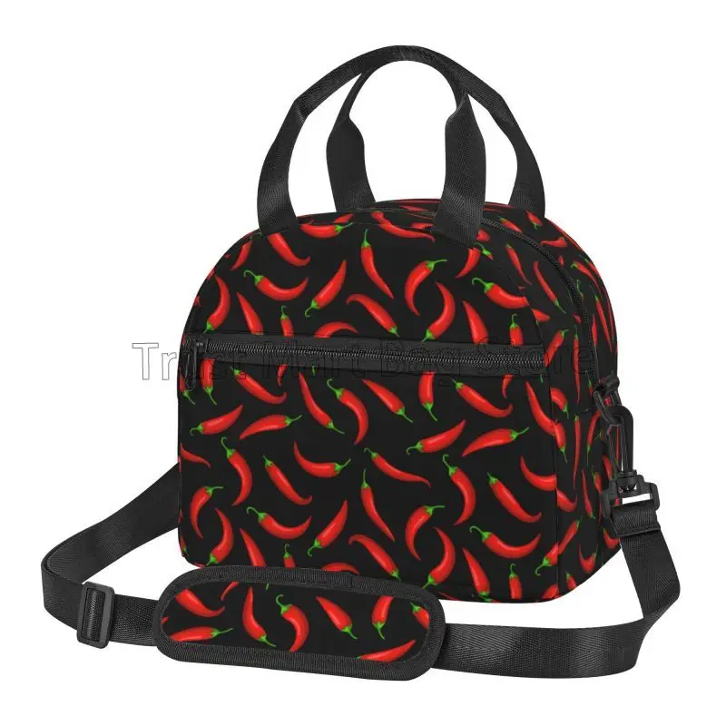 Chili Peppers Pattern Insulated Lunch Bag Portable Lunch Box Reusable Cooler Tote Bag for Women School Work Travel Picnic Gifts