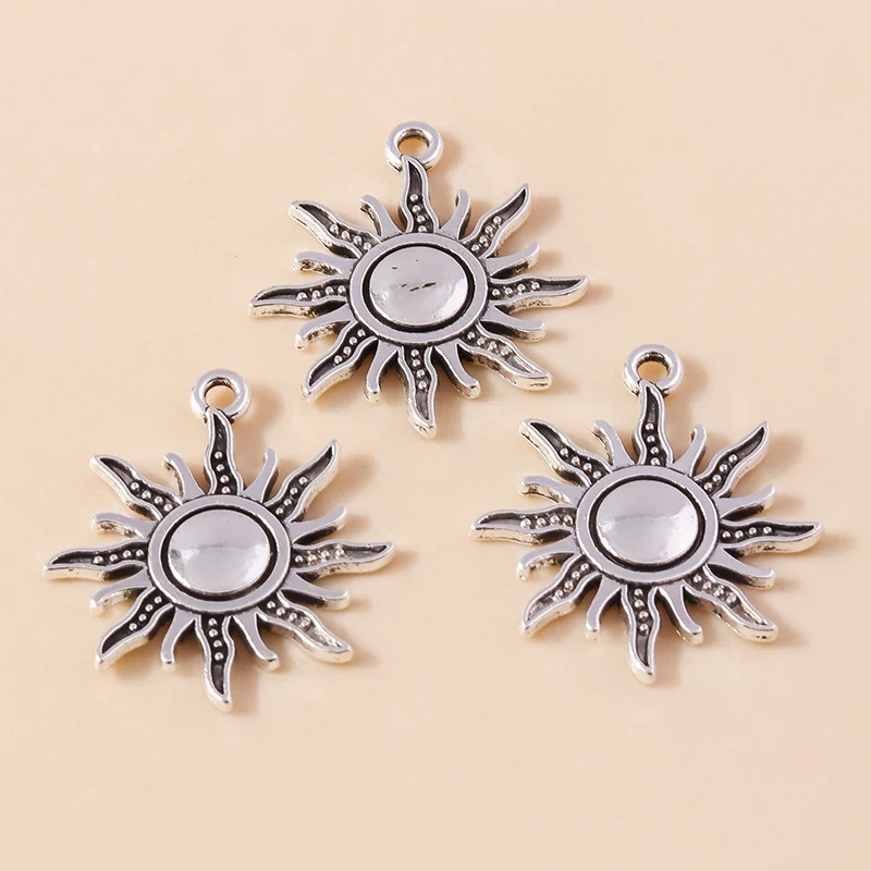Leslie 20 Stück antiksilberfarbene griechische Sonnenanhänger zur Herstellung von Halsketten, Armbändern, Legierungsanhängern, handgefertigten Schmuckzubehörteilen – Detail 6