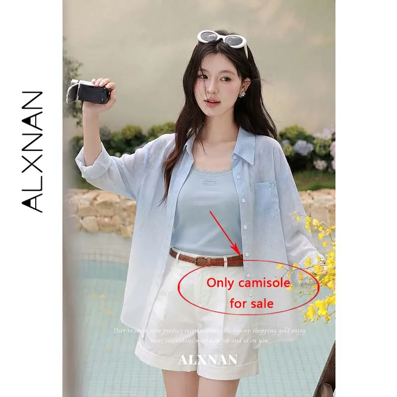 ALXNAN Blue Camisole Women New Summer U-neck Tank Top Lace Trim Slim Fit Gentle Elegant Sleeveless Female Clothing L661116BXA