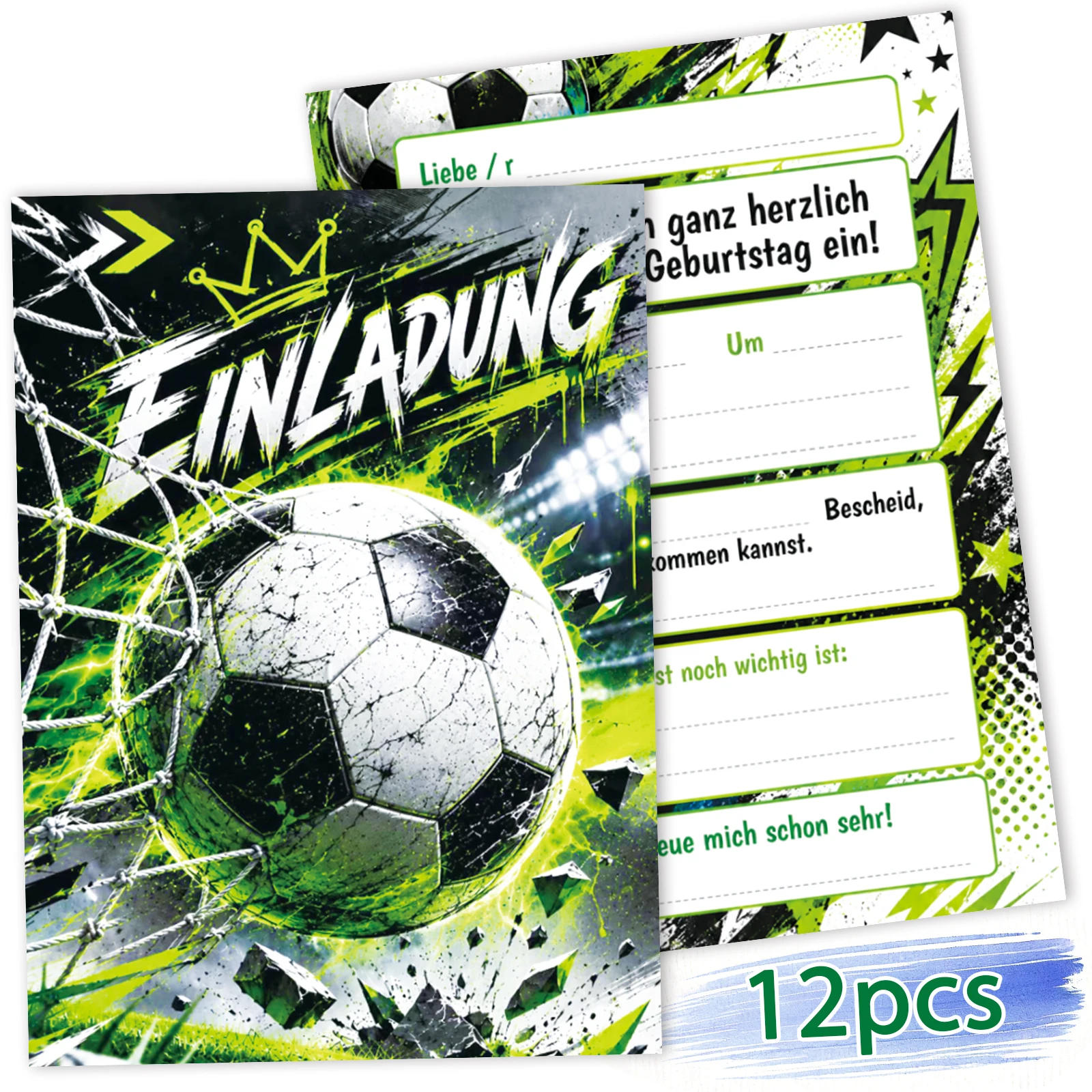 12 trendy football invitation cards with cool football designs, suitable for birthday parties, sports-themed parties and all kin